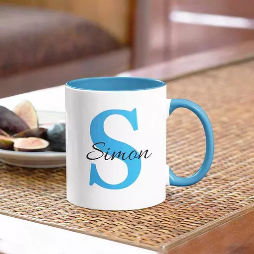 Name and Initial - Personalised Sky Blue Coloured Inside and Handle Mug