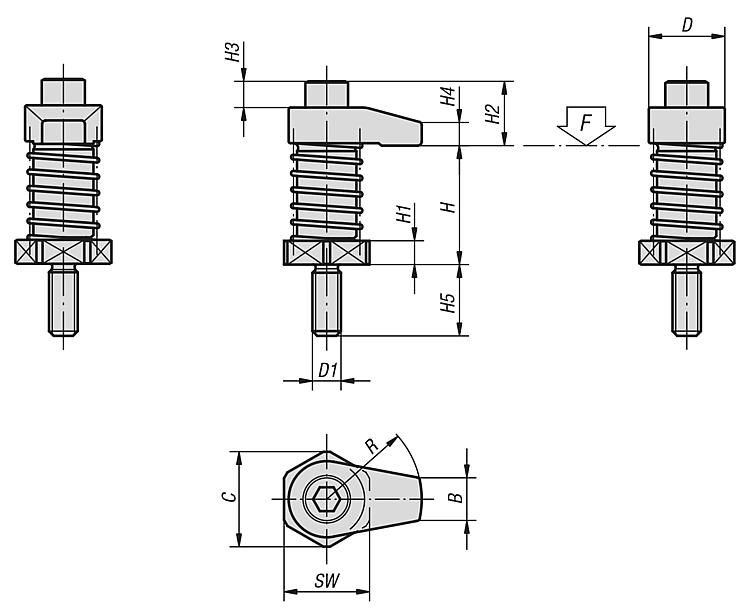Hook Clamp With Collar. M8 Thread. 25mm Radius. 35-45mm High. Carbon Steel.