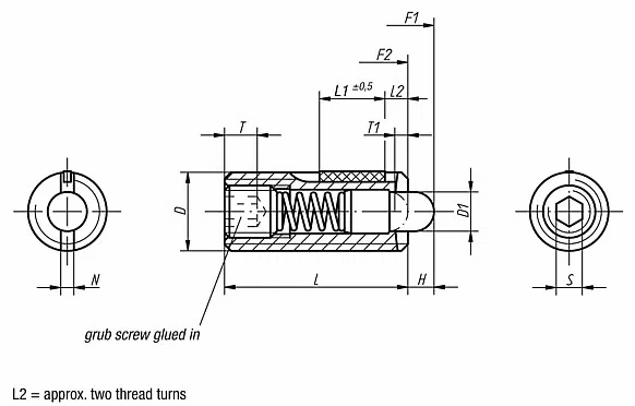 Spring Plunger. M8 Thread. 22mm Long. 3.5mm Pin Diameter. 7N Spring Force. Stainless Steel.