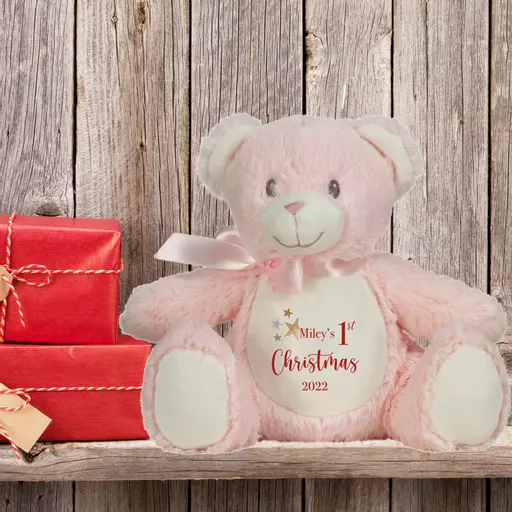First Christmas Pink Bear Plush Soft Toy