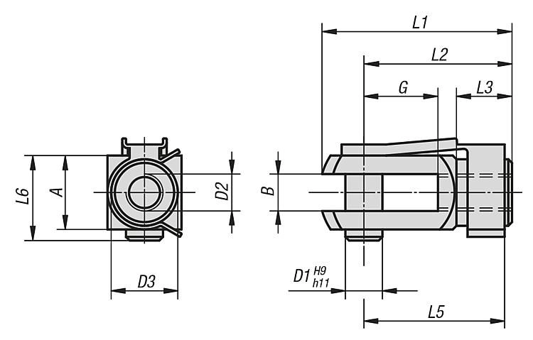 Fork Joint With Snap On Pin. Left Hand Thread. M3.5 Thread. 8mm Radius. Steel.