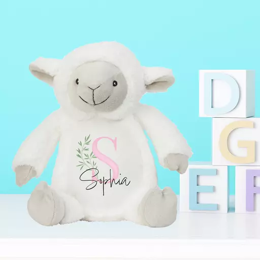 Lamb Boy Plush Soft Toy with Pink Initial