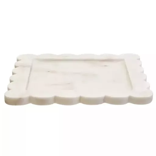 -Scalloped Edge Tray, Andelo, White Marble, Large