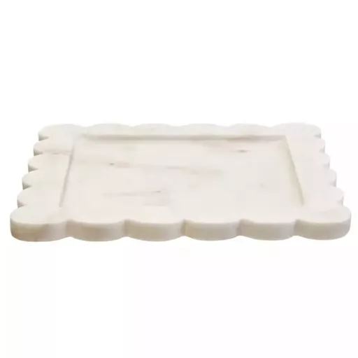 Scalloped Edge Tray, Andelo, White Marble, Large