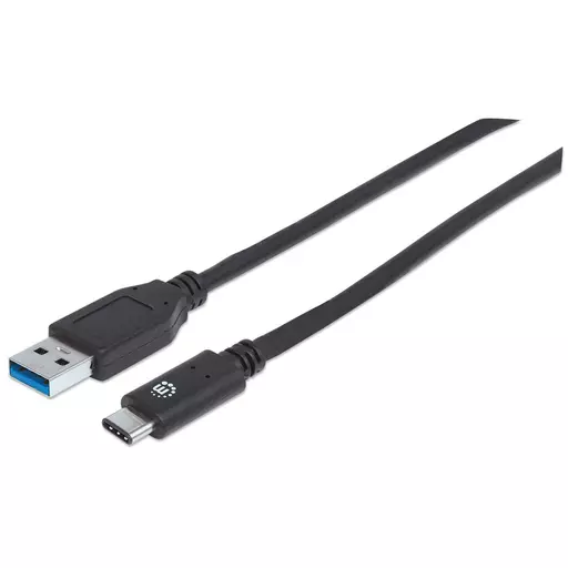 Manhattan USB-C to USB-A Cable, 1m, Male to Male, 10 Gbps (USB 3.2 Gen2 aka USB 3.1), 3A (fast charging), Equivalent to USB31AC1M, SuperSpeed+ USB, Black, Lifetime Warranty, Polybag