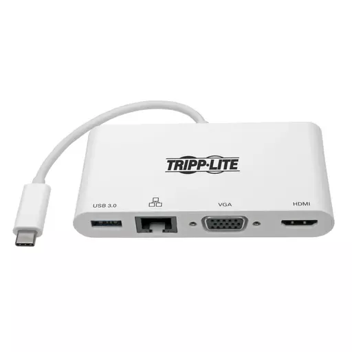 Tripp Lite U444-06N-HV4GU USB-C Multiport Adapter - 4K HDMI, VGA, USB-A, GbE, HDCP, White