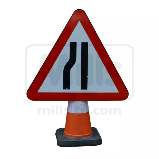 Mills Road Narrows Left Cone Sign 750mm