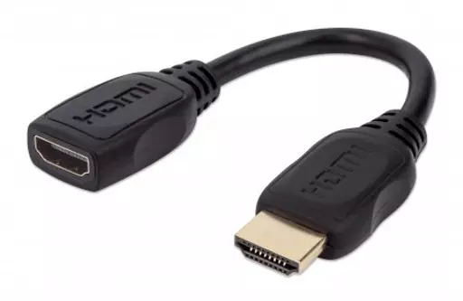 Manhattan HDMI with Ethernet Extension Cable, 4K@60Hz (Premium High Speed), Male to Female, Cable 20cm, Black, Ultra HD 4k x 2k, Fully Shielded, Gold Plated Contacts, Lifetime Warranty, Polybag