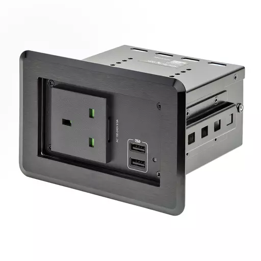 StarTech.com Conference Table Power Center with 1x CE Certified BS1363 AC Outlet & 2x USB BC 1.2 - Recessed In-Table/Desk Power Strip/Charging Station for Meeting Room/Boardroom