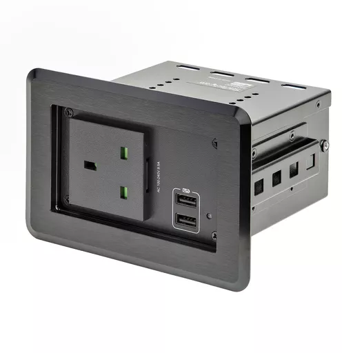 StarTech.com Conference Table Power Center with 1x CE Certified BS1363 AC Outlet & 2x USB BC 1.2 - Recessed In-Table/Desk Power Strip/Charging Station for Meeting Room/Boardroom