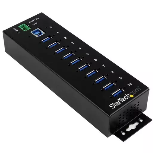 StarTech.com 10-Port Industrial USB 3.0 Hub - ESD and Surge Protection~10-Port USB 3.0 Hub - 5Gbps - Metal Industrial USB-A Hub with ESD & Surge Protection - Din Rail, Wall or Desk Mountable - TAA Compliant USB Expander Hub