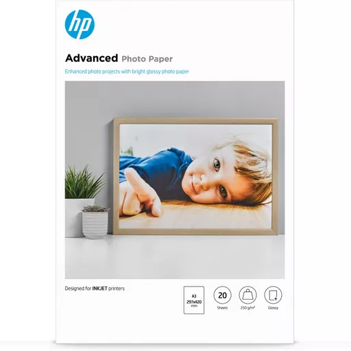 HP Advanced Photo Paper, Glossy, 250 g/m2, A3 (297 x 420 mm), 20 sheets