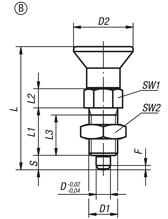 Indexing Plunger. M10 Thread. 1mm Thread Pitch. 5mm Pin Diameter. Without Locking Slot. Hardened. Steel.