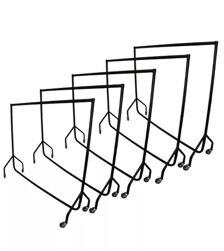 10 Pack Bundle - 6ft Black Heavy Duty Clothing Rail with 75mm Castors