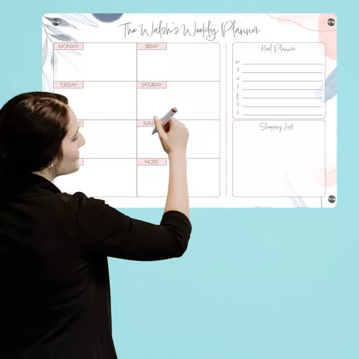 Personalised Wall Planner, Week to View with Blue Leaf Design
