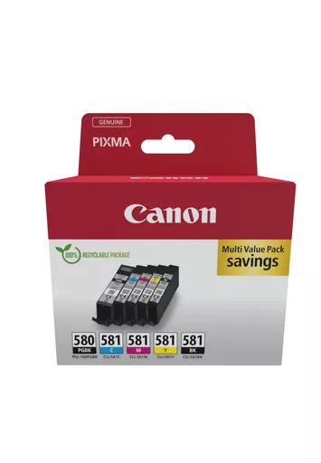 Canon 2078C007/PGI-580CLI-581 Ink cartridge multi pack 2x Bk + 1x C,M,Y 1x 200/1505/256/237/257 Pg Pack=5 for Canon Pixma TS 6150/8150