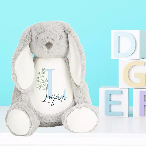 Bunny Rabbit Plush Soft Toy with Blue Initial