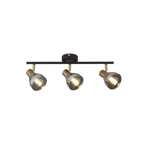 Westminster 3Lt Spot-Black, Satin Brass Metal & Smoked Glass