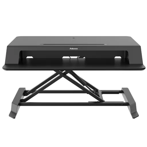 Fellowes Sit Stand Desk Riser - Lotus LT Height Adjustable Sit Stand Desk Converter with Convenient Device Channel - No Assembly Required - Max Weight 17KG - Black