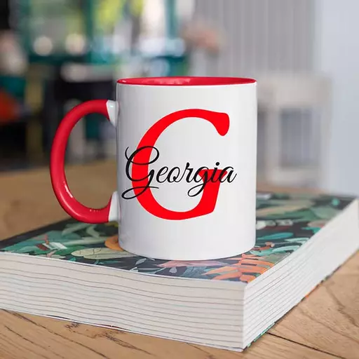 Name and Initial - Personalised Red Coloured Inside Mug