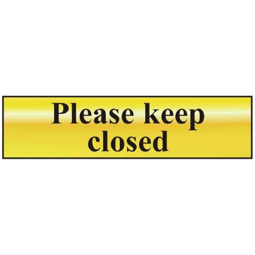 ASEC `Please Keep Closed` 200mm x 50mm Gold Self Adhesive Sign