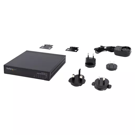 StarTech.com Unmanaged 2.5G Switch - 5 Port Gigabit Switch - 2.5GBASE-T Unmanaged Ethernet Switch - Ethernet Splitter - Din Rail or Wall Mount - Multi-Gigabit - Auto-MDIX - 9K Jumbo