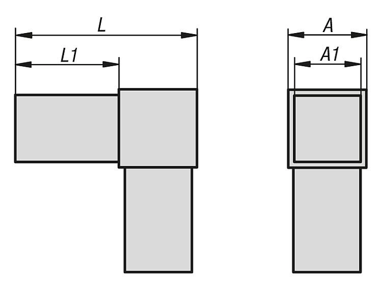 Tube Connector Plug. Right Angle. To Suit 20mm Square Tube. Plastic.