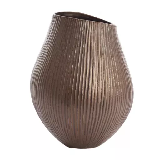 Vase, Fili, Ceramic, Ribbed Textured Bronze, Medium