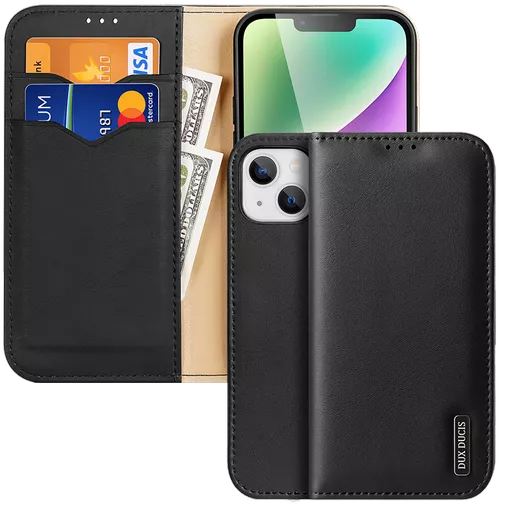 Dux Ducis - Hivo Genuine Leather Wallet for iPhone 14 Plus - Black