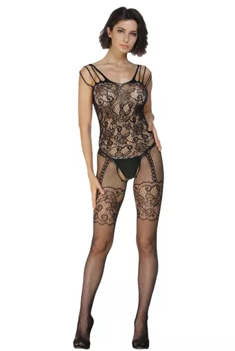Plus Size Fishnet And Lace Bodystocking