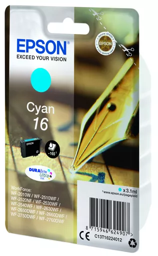 Epson C13T16224022/16 Ink cartridge cyan Blister Radio Frequency, 165 pages 3,1ml for Epson WF 2010