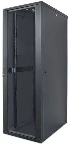 Intellinet Network Cabinet, Free Standing (Standard), 22U, Usable Depth 123 to 573mm/Width 503mm, Black, Flatpack, Max 1500kg, Server Rack, IP20 rated, 19", Steel, Multi-Point Door Lock, One Lock Per Side Panel, Three Year Warranty