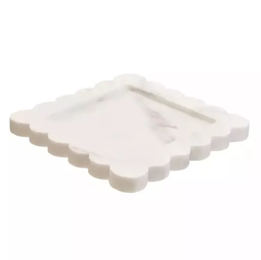 -OUT OF STOCK - Scalloped Edge Tray, Andelo, White Marble, Small