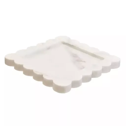 OUT OF STOCK - Scalloped Edge Tray, Andelo, White Marble, Small