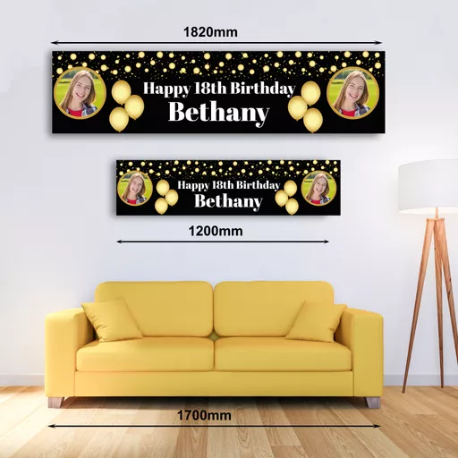 Personalised Banner -  Birthday Age Gold Banner with Photo