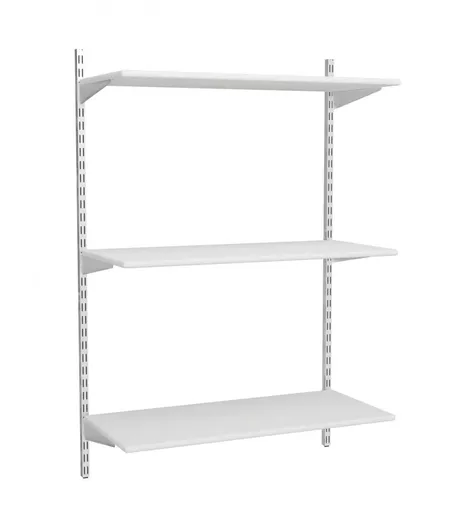 1000mm Chrome Twin Slot Shelving Kit with 3 x 67cm Wooden White Shelves