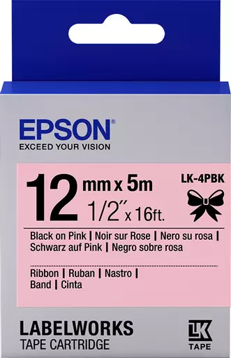 Epson C53S654031/LK-4PBK DirectLabel-etikettes black on pink 12mm x 5m for Epson LabelWorks LW-C 410/4-36mm/6-12mm/6-18mm/6-24mm