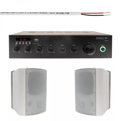 Eagle P650C with x2 20W 100V Line Speakers Background Music System Bundle