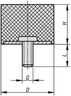 Rubber Metal Buffer. Anti Vibration Mount. 30mm Diameter. 25mm High. M8x23mm Thread. Steel.