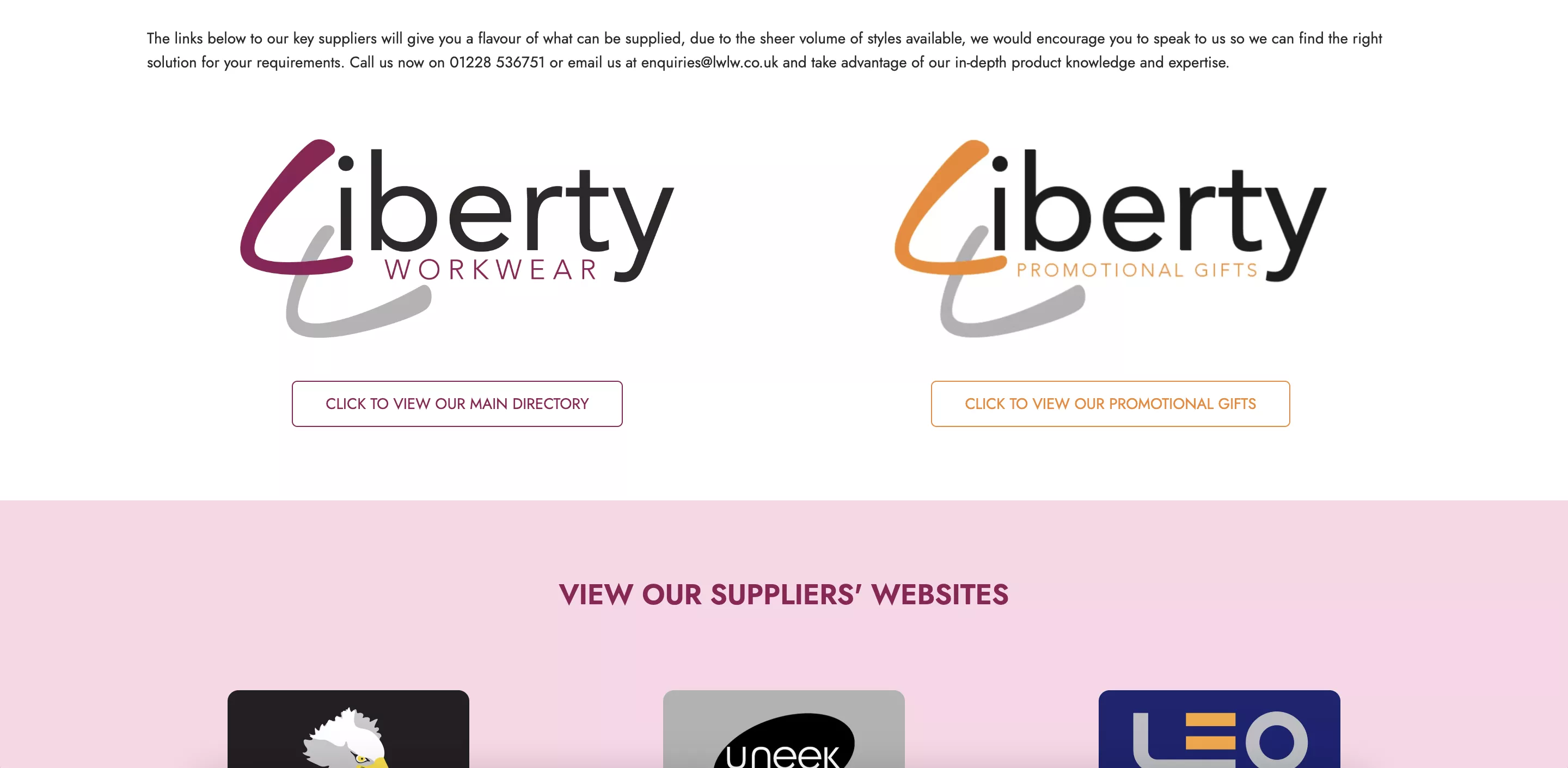 Screenshot of the Liberty Workwear Website Catalogue
