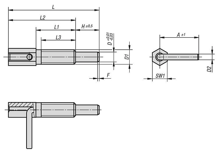 Indexing Plunger. M6 Thread. With Locking Slot. Steel.