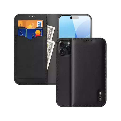 Dux Ducis - Hivo Genuine Leather Wallet for iPhone 16 Pro Max - Black