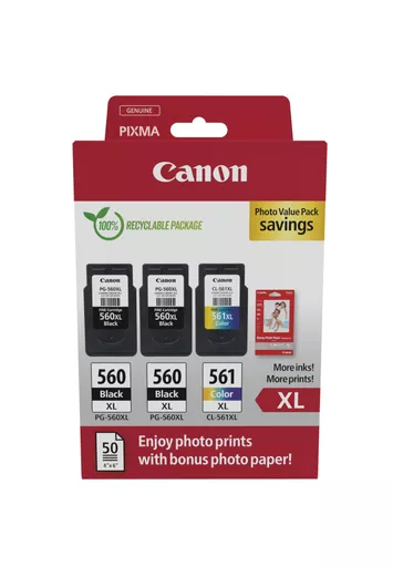 Canon 3712C012/PG-560XL+CL-561XL Printhead cartridge multi pack 2x black +1x color PVP 2x14,3ml + 1x12,2ml Pack=3 for Canon Pixma TS 5350