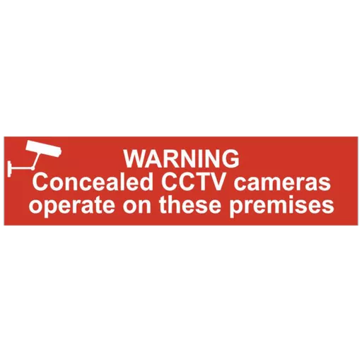 ASEC `Warning Concealed CCTV Cameras Operate On These Premises` 200mm x 50mm PVC Self Adhesive Sign