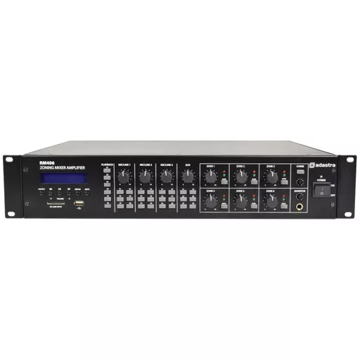 Adastra RM406 100v Mixer Amplifier 6 x 40w - USB, SD, FM, BT