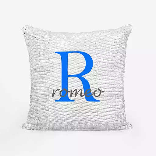 Personalised Sequin Magic Cushion For Him – Custom Initial "R" & Name Gift