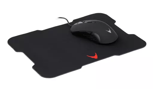 Varr Gaming Mouse and Mousepad/Mat Set, Gaming Mouse: Wired USB Mouse (Black/Blue), Adjustable DPI (800, 1200, 2400 or 3200dpi), 6 Button with Scroll Wheel, Popular USB-A connection, Optical, LED 7 colours backlight, Mousepad/Mat:, Size 295x210x2mm, Black