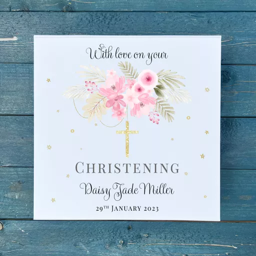 Personalised Christening Keepsake Memory Box - Pink Flowers