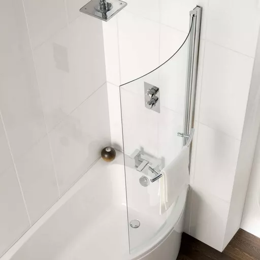 6mm 1400 x 735mm C-Shaped Bath Screen - Chrome Profiles