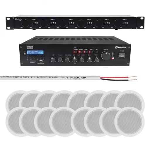 Adastra AT6 & RM120D with x16 Ceiling Speakers Multi Zone Background Music System